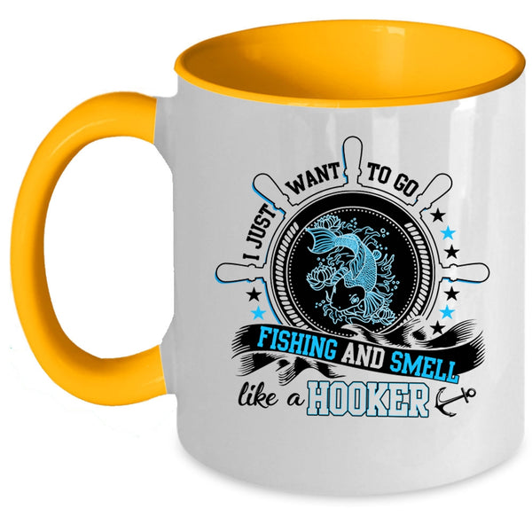 Funny Fisher Coffee Mug, I Just Want To Go Fishing Accent Mug