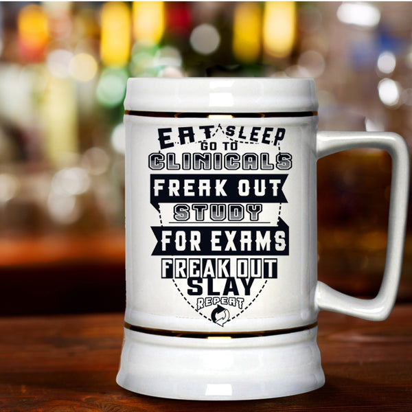 Funny Nurses Beer Stein 22oz, Eat Sleep Go To Clinicals Beer Mug