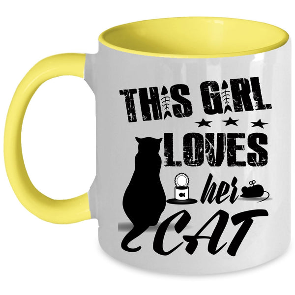 Pretty Girls Coffee Mug, This Girl Loves Her Cat Accent Mug