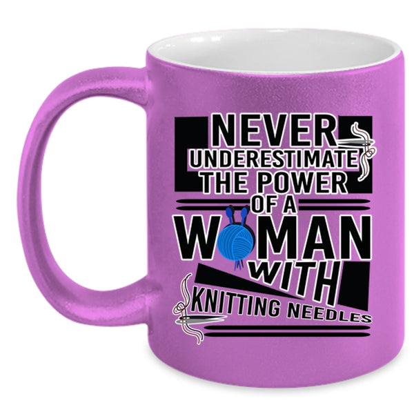 Cool Mom Coffee Mug, The Power Of A Woman With Knitting Needles Accent Mug