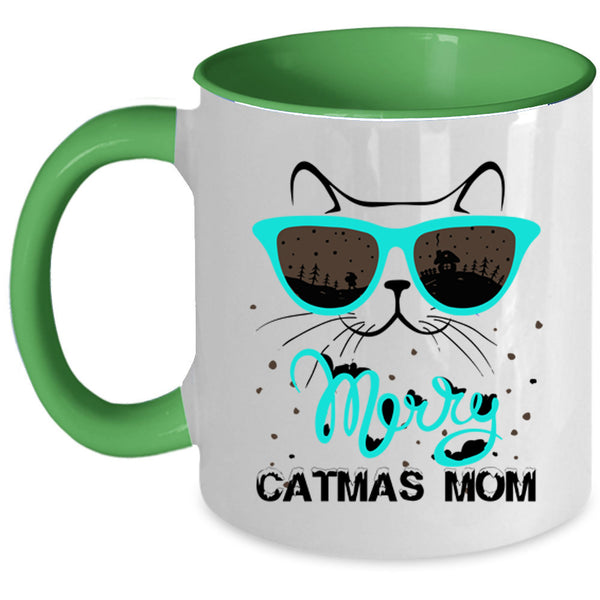 Noel Christmas Coffee Mug, Merry Catmas Mom Accent Mug