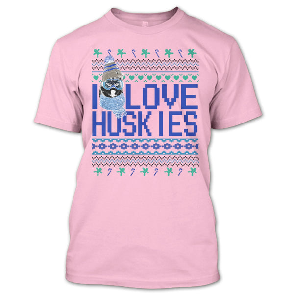 I Love Huskies T Shirt, Dog Merry Christmas T Shirt