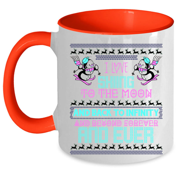 Cute Christmas Coffee Mug, I Love Skiing To The Moon And Back Accent Mug