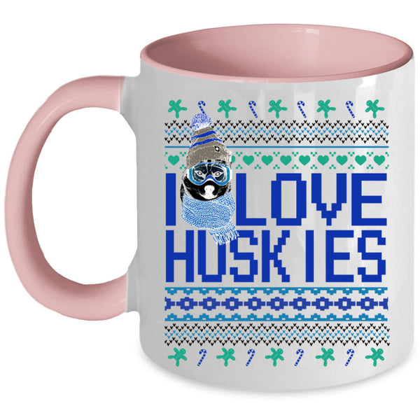 Cute Husky Lovers Coffee Mug, I Love Huskies Accent Mug