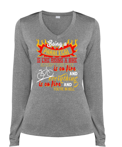 Being A Paralegal Is Like Riding A Bike T Shirt, Job T Shirt (Ladies LS Heather V-Neck)