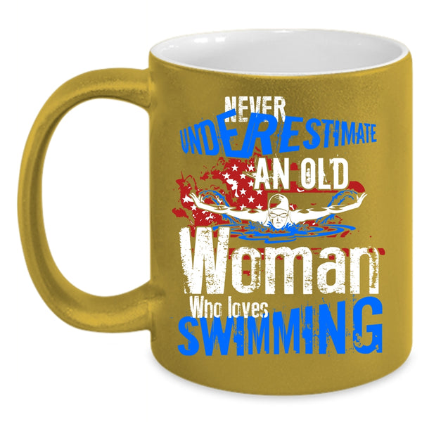 An Old Woman Loves Swimming Coffee Mug, Cool Grandma Coffee Cup
