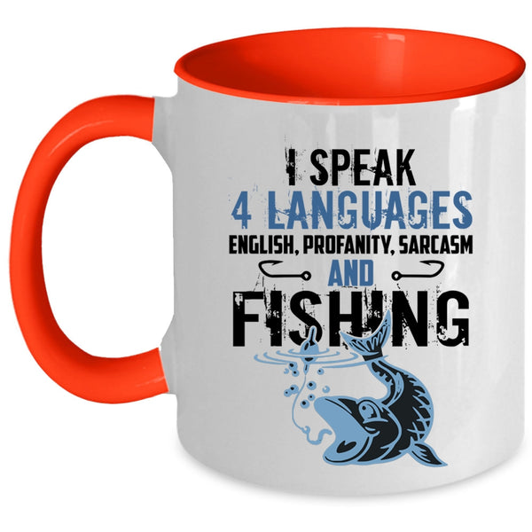 Fishing Coffee Mug, I Speak 4 Languages Accent Mug