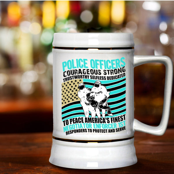Cute Police Officer Beer Stein 22oz, Police Officers Courageous Strong Beer Mug