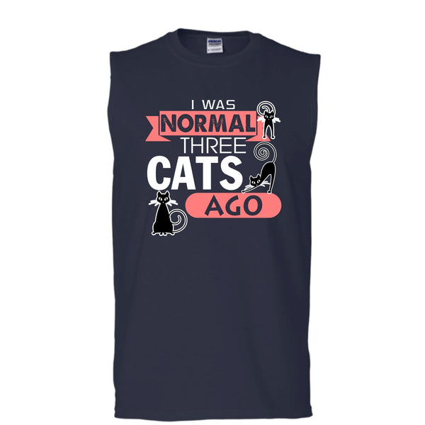 I Was Normal Three Cats Ago Shirt, Cool Cat Shirt (Men's Cotton Sleeveless)