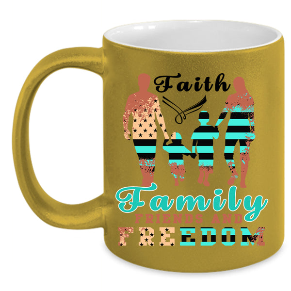 American Flag Coffee Mug, Faith Family Friends And Freedom Accent Mug