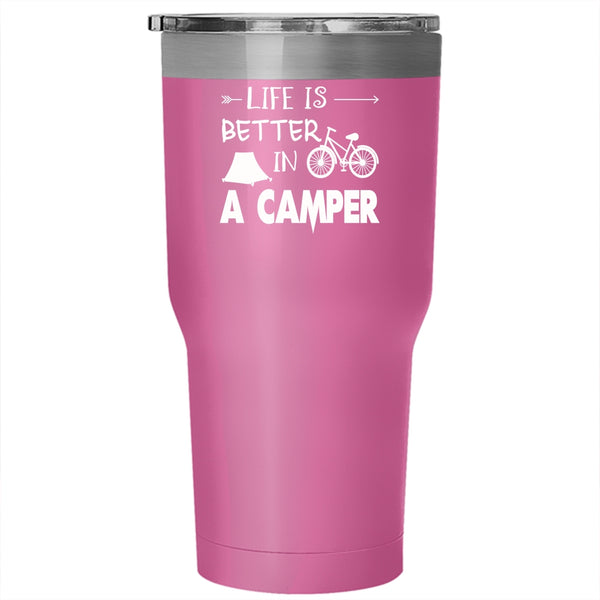 Life Is Better In A Camper Tumbler 30 oz Stainless Steel, Cool Camping Travel Mug