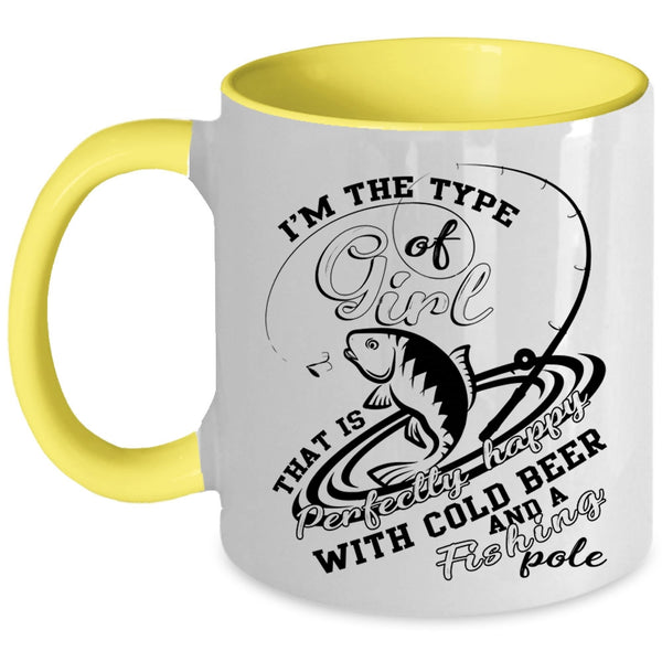 Happy With Cold Beer And Fishing Pole Coffee Mug, Cool Girls Accent Mug