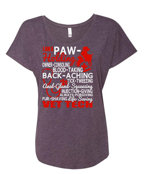 Saving Vet Tech T Shirt, I Am A Paw-Holding T Shirt, Cool Shirt (Ladies' Triblend Dolman Sleeve)