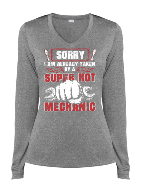 I Am Already Taken By A Hot Mechanic T Shirt, Being A Mechanic T Shirt, Cool Shirt (Ladies LS Heather V-Neck)