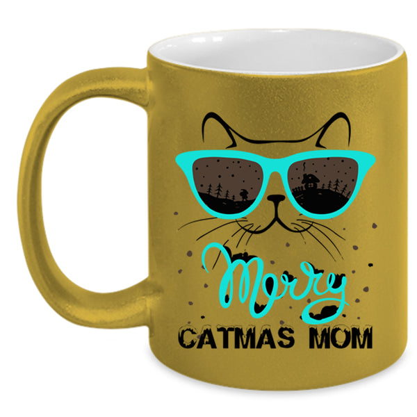 Noel Christmas Coffee Mug, Merry Catmas Mom Accent Mug