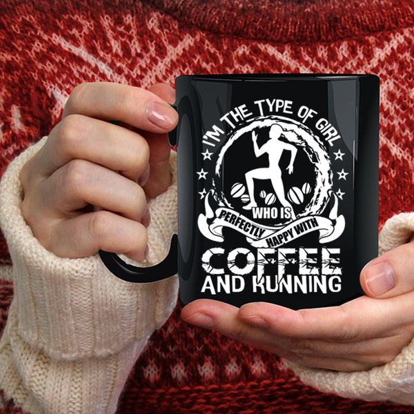 Cute Girls Coffee Mug, Happy With Coffee And Running Coffee Cup