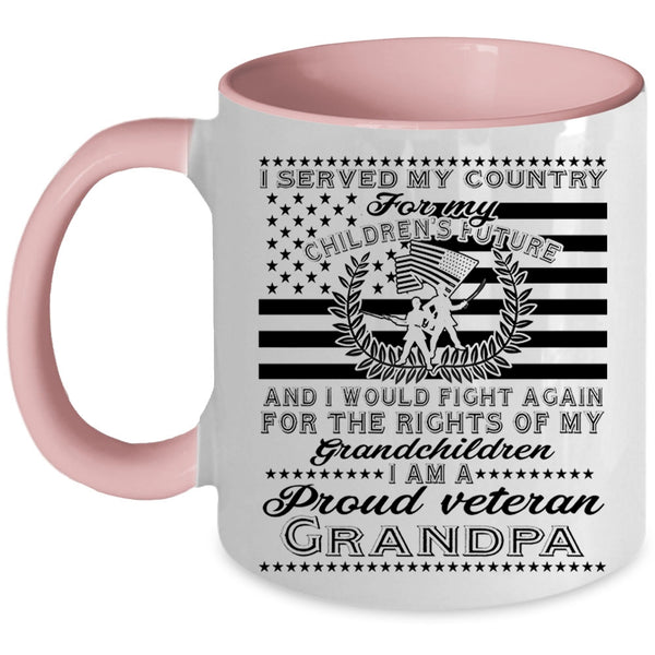 My Grandchildren Coffee Mug, I Am A Proud Veteran Grandpa Accent Mug
