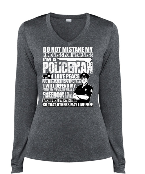 I'm A Policeman T Shirt, I Love Peace T Shirt, Cool Shirt (Ladies LS Heather V-Neck)