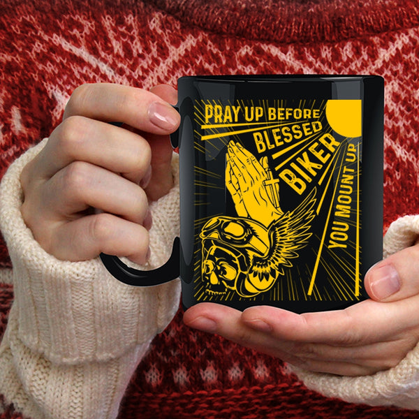 Pray Up Before Blessed Biker Coffee Mug, Cool Biker Coffee Cup