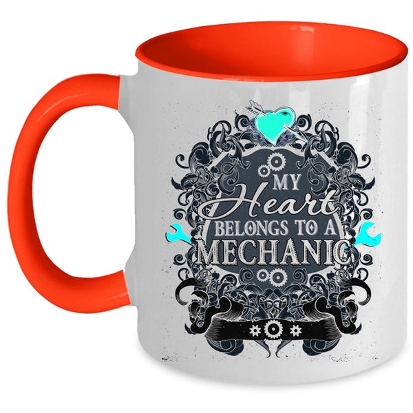Cute Mechanic Coffee Mug, My Heart Belongs To A Mechanic Accent Mug