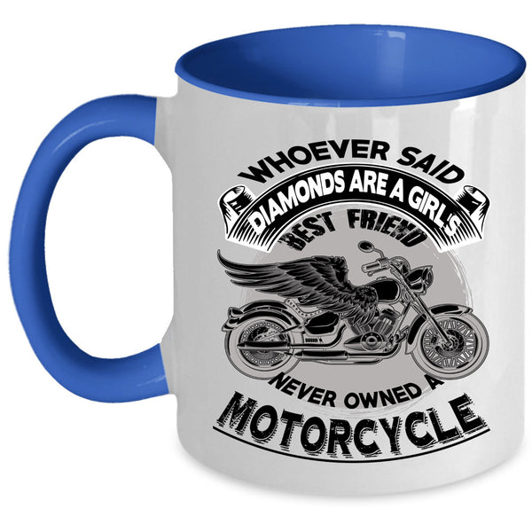 Motorcycle Coffee Mug, Diamonds Are A Girl's Best Friend Accent Mug