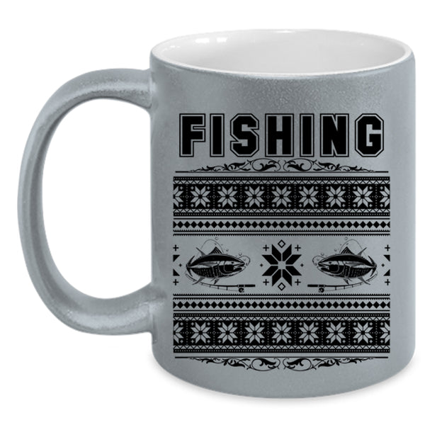 Funny Christmas Coffee Mug, Cool Fishing Accent Mug