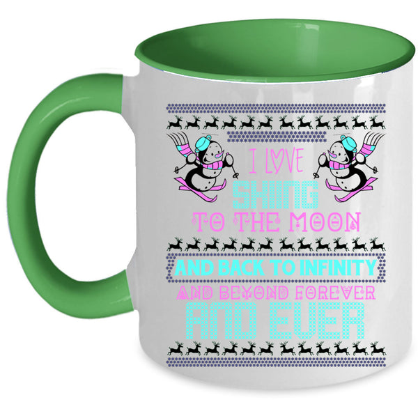 Cute Christmas Coffee Mug, I Love Skiing To The Moon And Back Accent Mug