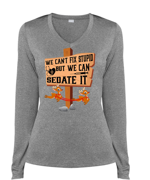 We Can't Fix Stupid T Shirt, This Girl Loves Christmas T Shirt, Cool Shirt (Ladies LS Heather V-Neck)