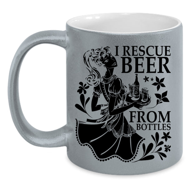 Cute Beer Drinker Coffee Mug, I Rescue Beer From Bottles Accent Mug