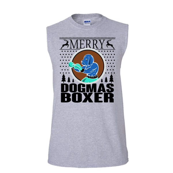 Merry Dogmas Boxer T Shirt, Cool Dog Lover T Shirt, Awesome t-shirts (Men's Cotton Sleeveless)
