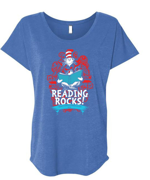 Dr. Seuss T Shirt, Reading Rocks T Shirt, The Cat in the Hat T Shirt, I Love Reading T Shirt, Cool Shirt (Ladies' Triblend Dolman Sleeve)