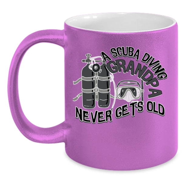 Cool Grandpa Coffee Mug, A Scuba Diving Grandpa Never Gets Old Accent Mug