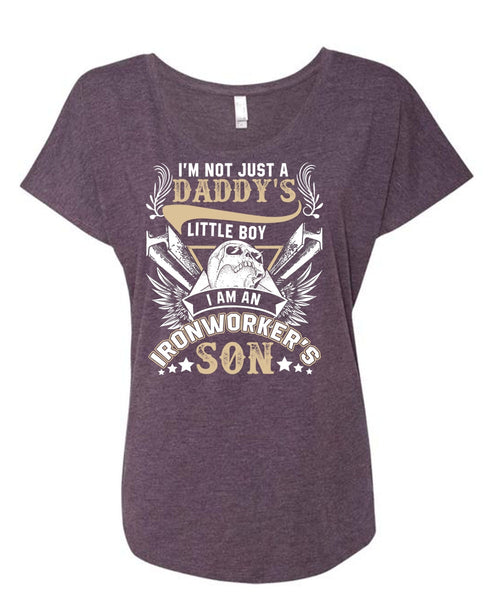 I Am An Ironworker's Son T Shirt, Daddy's Little Boy T Shirt, Cool Shirt (Ladies' Triblend Dolman Sleeve)