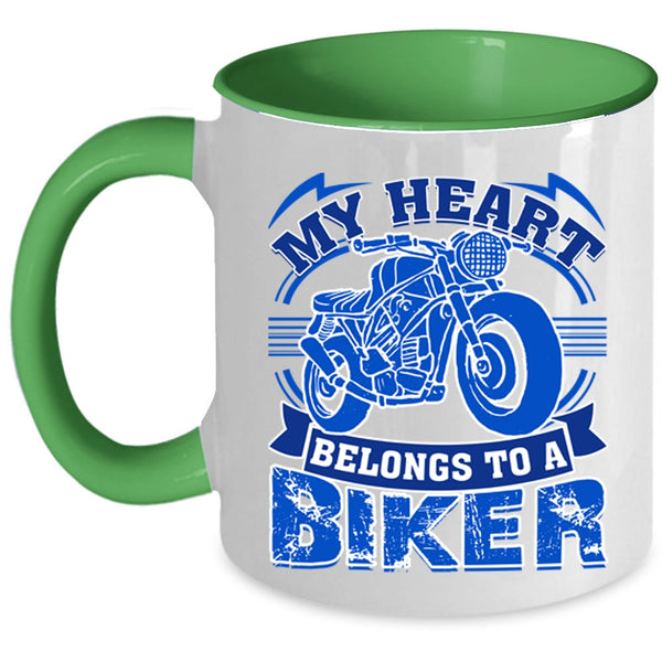 I Love Biker Coffee Mug, My Heart Belongs To A Biker Accent Mug