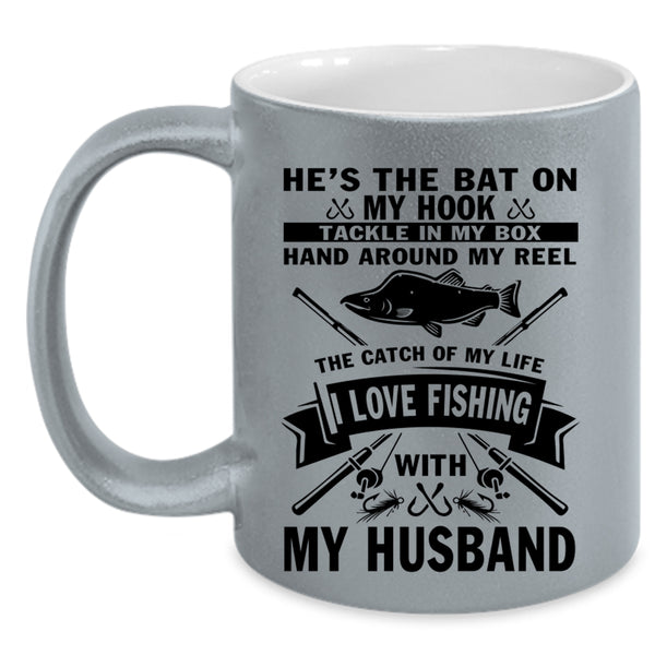 Married Coffee Mug, I Love Fishing With My Husband Accent Mug