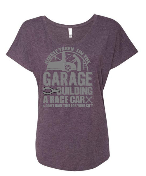Garage Building A Race Car T Shirt, Being A Mechanic T Shirt, Cool Shirt (Ladies' Triblend Dolman Sleeve)