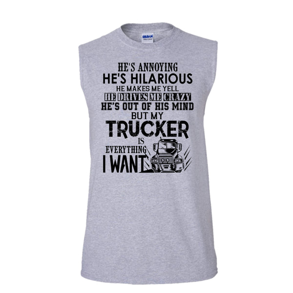 My Trucker Is Everything T Shirt, Coolest Trucker Tank Top (Men's Cotton Sleeveless)