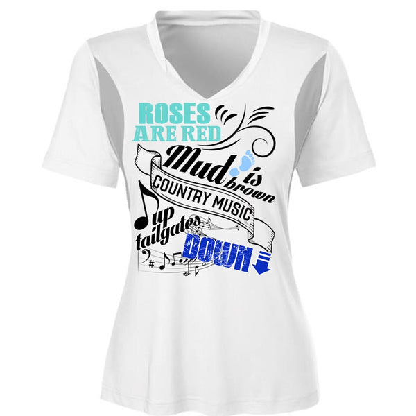 Roses Are Red T Shirt, Country Music Up Tailgates Down T Shirt, Cool Shirt (Ladies LS Heather V-Neck)