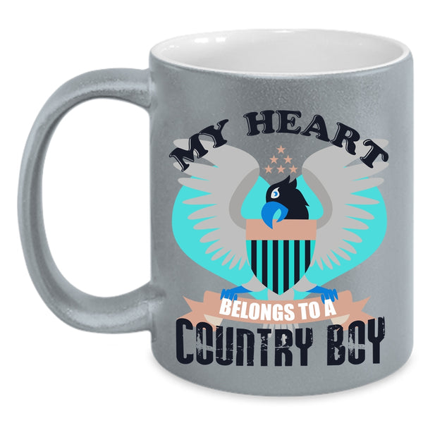 Cool Couple Coffee Mug, My Heart Belongs To A Country Boy Accent Mug
