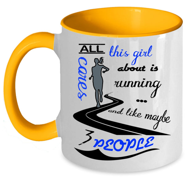 Funny Running Coffee Mug, All This Girl Cares About Is Running Accent Mug