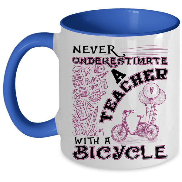 Funny Gift For Teacher Coffee Mug, Teacher With A Bicycle Accent Mug