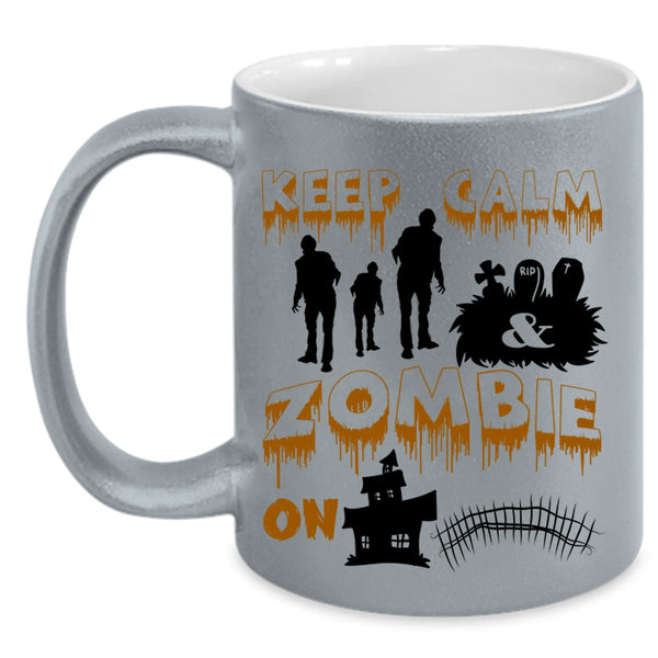 Scary Halloween Coffee Mug, Keep Calm And Zombie On Accent Mug