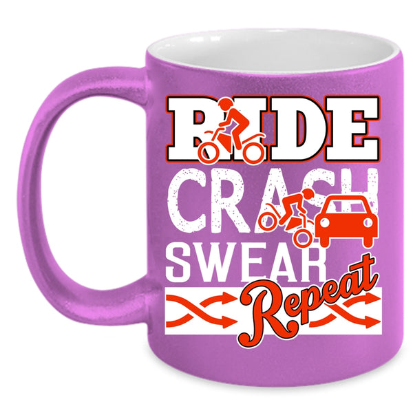 Ride Crash Swear Repeat Coffee Mug, Cool Riding Coffee Cup