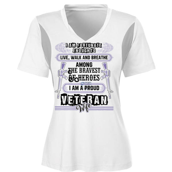 I Am A Proud Veteran Wife T Shirt, Being A Veteran T Shirt, Cool Shirt (Ladies LS Heather V-Neck)