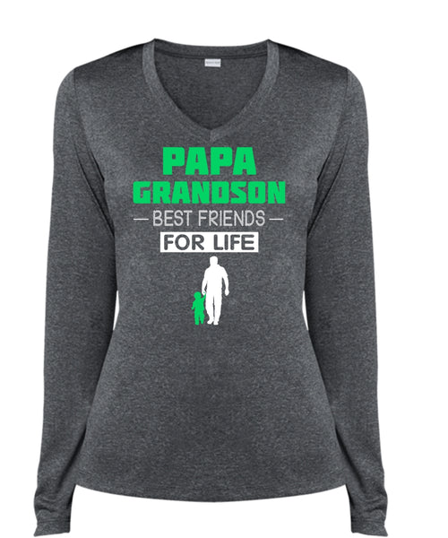 Papa And Grandson Best Friends For Life T Shirt, Father's Day T Shirt (Ladies LS Heather V-Neck)