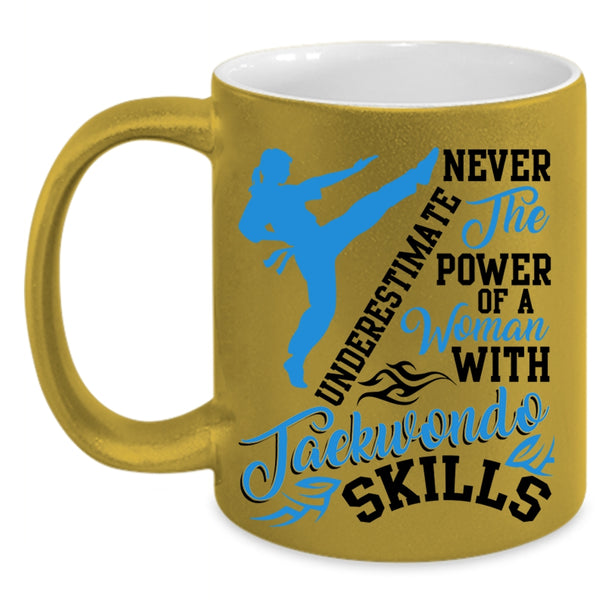 Cool Coffee Mug, The Power Of A Woman With Taekwondo Skills Accent Mug