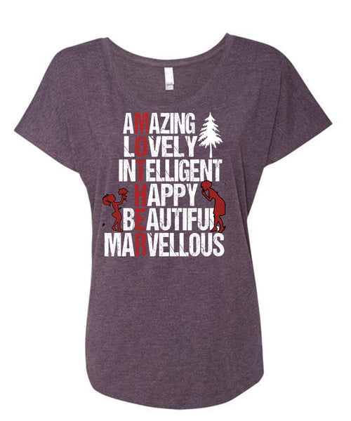 Amazing Lovely Intelligent Happy T Shirt, Being A Mom T Shirt, Cool Shirt (Ladies' Triblend Dolman Sleeve)