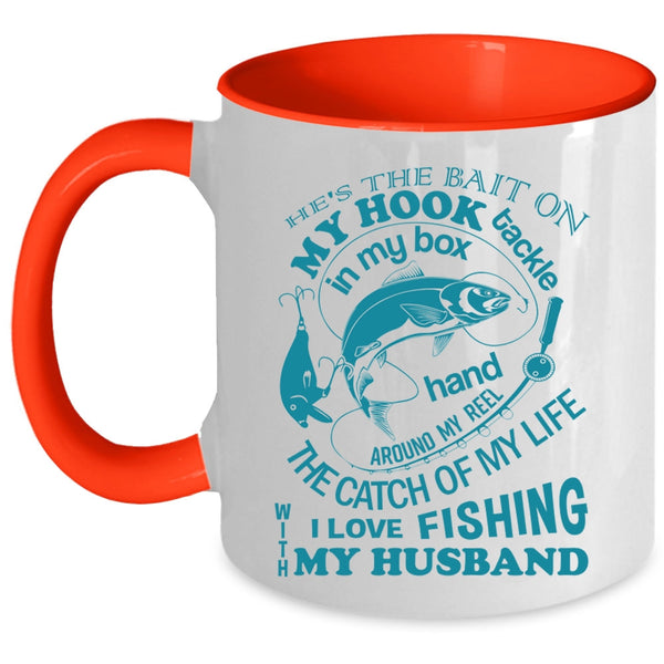 Marrying Coffee Mug, I Love Fishing With My Husband Accent Mug