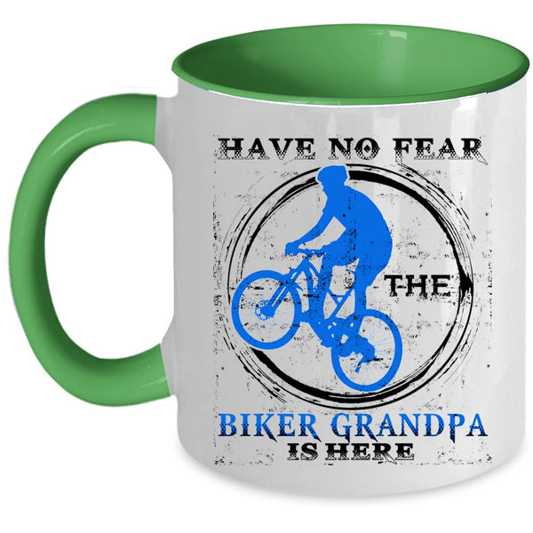 Awesome Bikers Coffee Mug, Have No Fear The Biker Grandpa Is Here Accent Mug