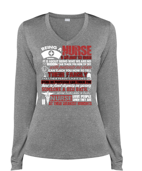 Being A Nurse T Shirt, Nurse Love People T Shirt, Cool Shirt (Ladies LS Heather V-Neck)